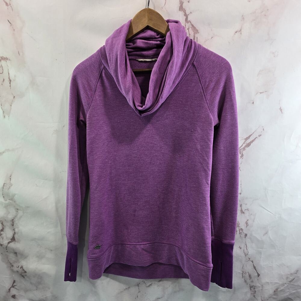 Athleta Sweatshirt Women XXS Purple Tranquility Cowl Pullover Tunic Thumb Holes